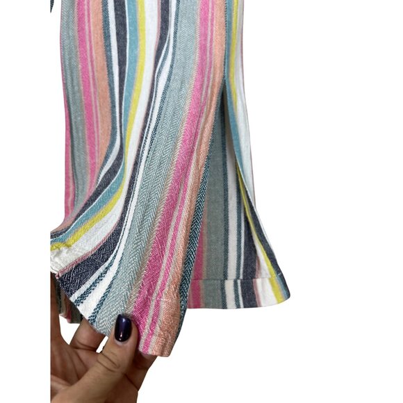 Women’s Flowy Linen Boho Colorful Striped Wide Leg Cropped Festival Pants M - Picture 8 of 13